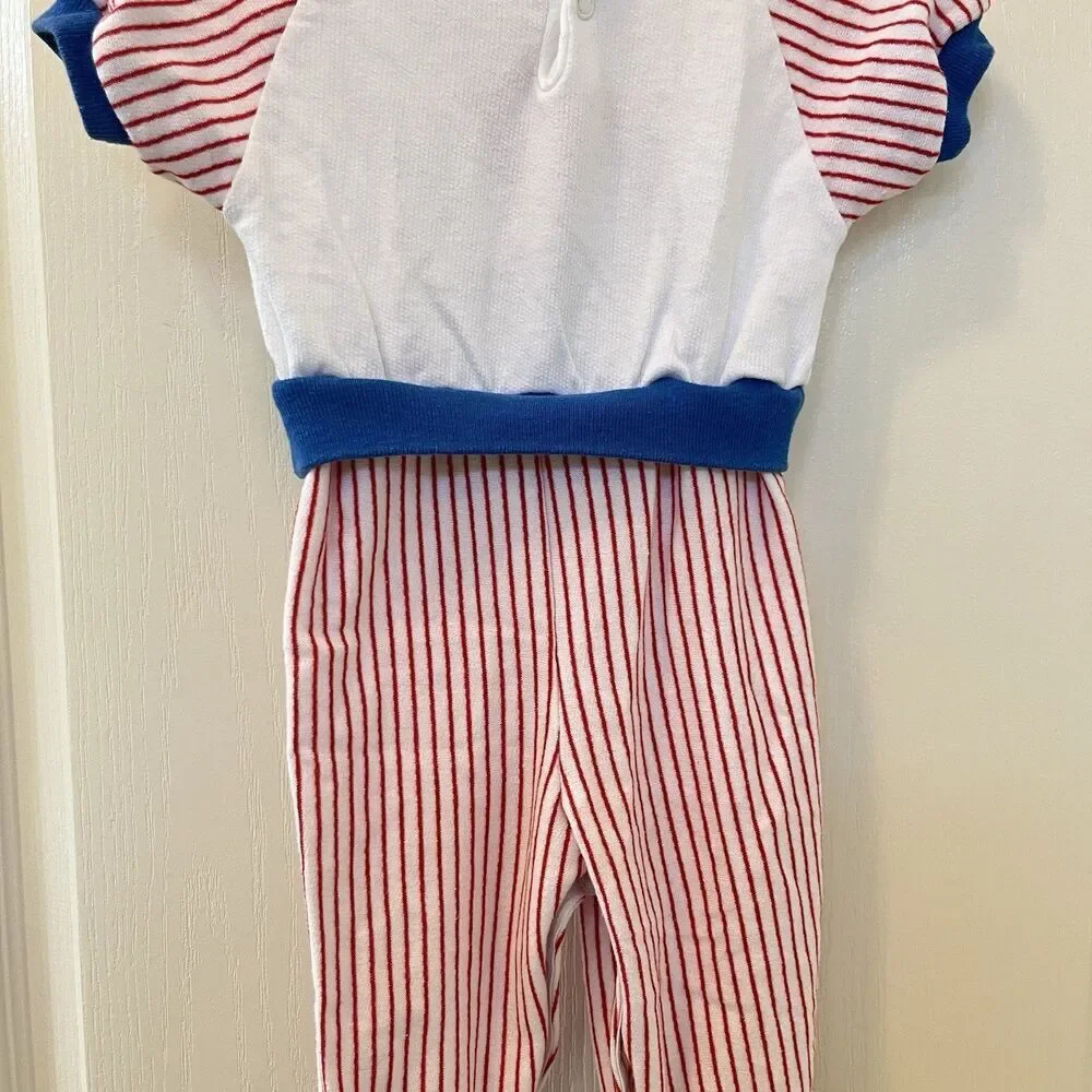 Vintage Buster Brown Baseball Jumpsuit Romper Applique USA Boys Size 12 Months